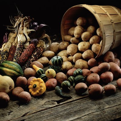 Close-up of vegetables spilling from a basket