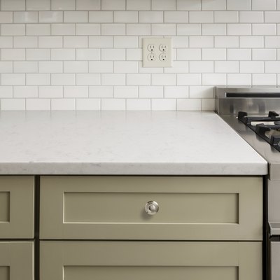 Kitchen Counter with Subway Tile, Stainless Steel oven