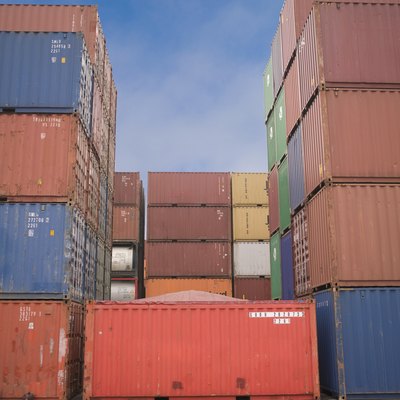 Containers stacked in a shipping yard