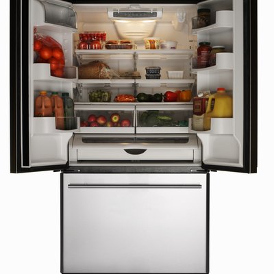 Stainless refrigerator full of healthy foods