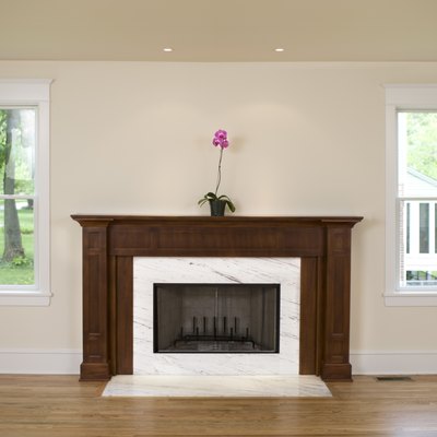 Orchid on fireplace in empty room