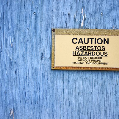 Caution sign warning of asbestos hazard
