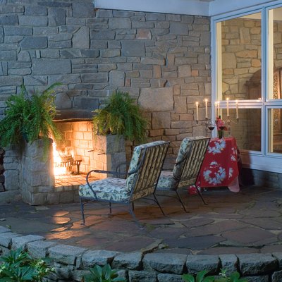 Exterior fireplace on upscale house