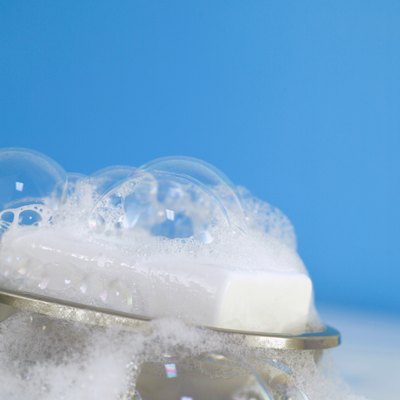 Soap in dish with suds