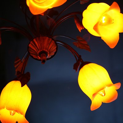 Close-up of chandelier with tulip motif