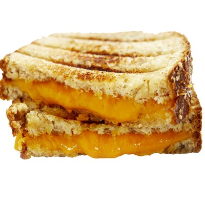 Two halves of grilled cheese sandwich