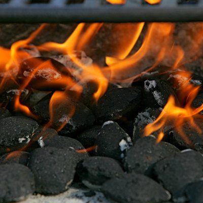 Closeup of Charcoal Briquettes and Flames