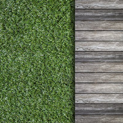 old wooden with green grass background