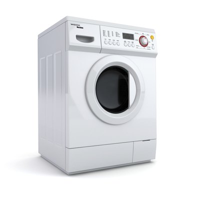 Washing machine on white isolated background.