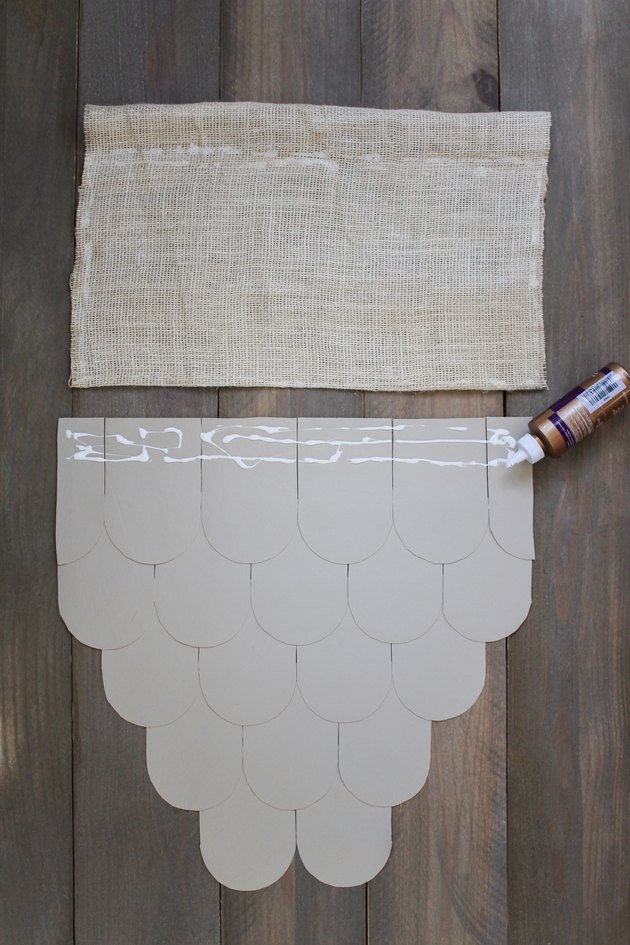 Gluing burlap to leather scallop pieces