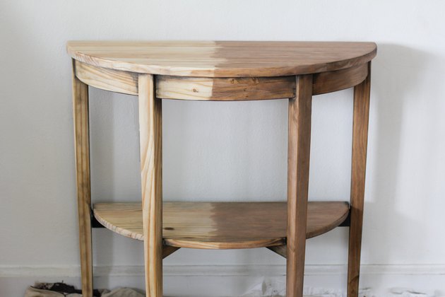Half of the table stained with Minwax Special Walnut