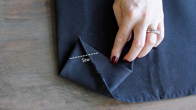 Guideline showing where to sew along folded corner