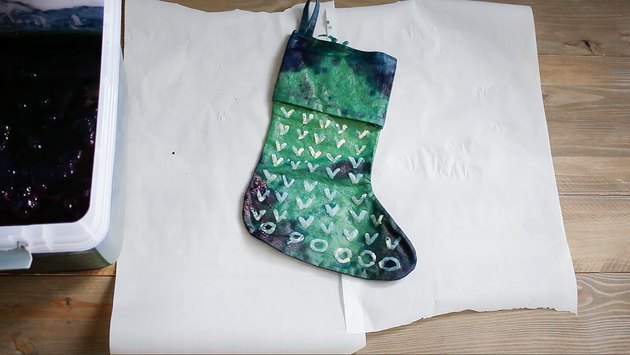 Stocking before indigo dye has oxidized