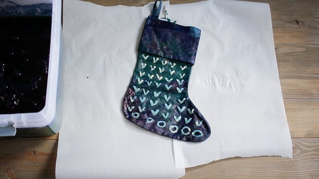 Stocking after indigo dye has oxidized