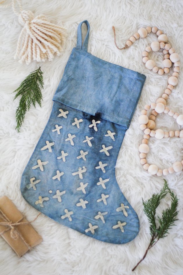 DIY indigo batik stocking