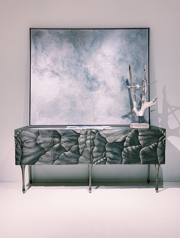 Bernhardt Flora Credenza with carved ginko leaves in German silver