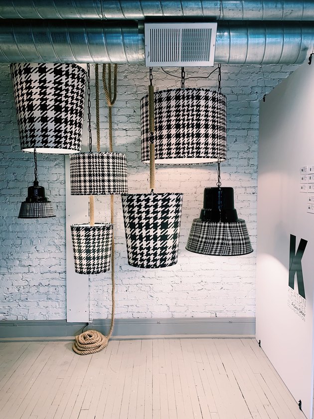 Keaton Industries pendant lighting in black and white houndstooth and plaid patterns