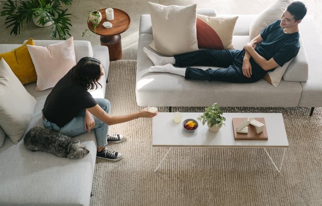 Friends sitting around a coffee table