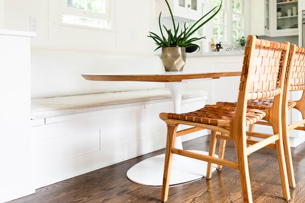 kitchenette with wicker chairs and hardwood floors