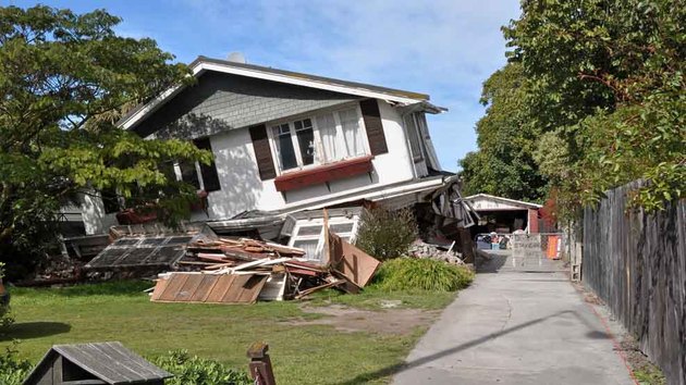 Earthquake-damaged house.