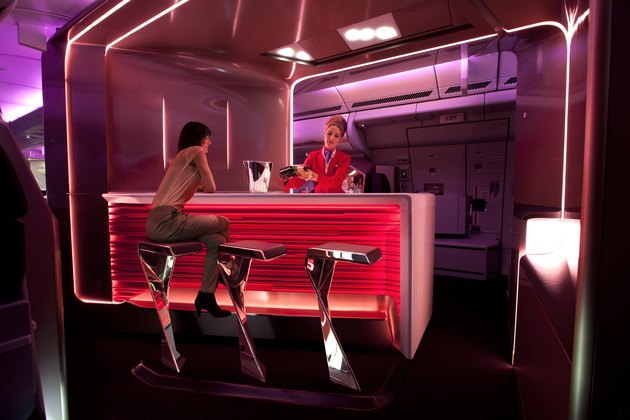 red bar with three seats