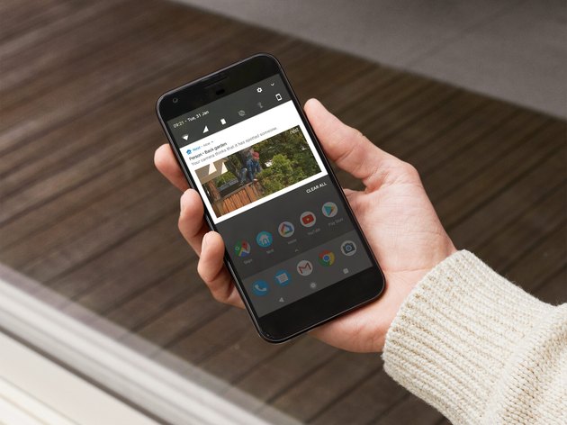 Phone showing security camera image.