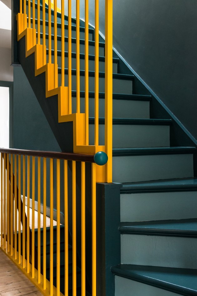 yellow painted stair rails
