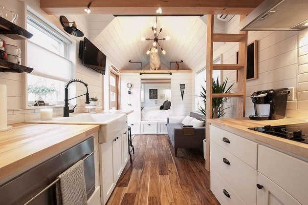 Interior shot of tiny cabin.