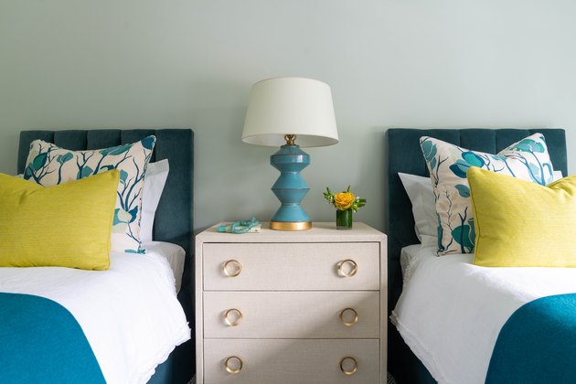 Blue and yellow bedroom with modern accents