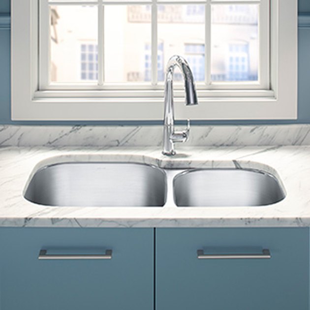 Irregularly shaped kitchen sink.
