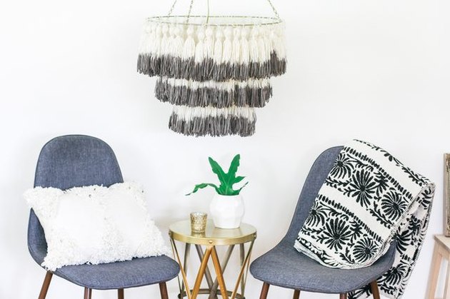 DIY dip-dyed tassel chandelier set with modern touches