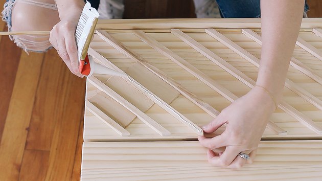 Gluing dowels to first drawer