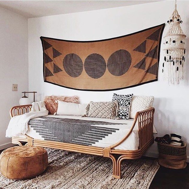 daybed with geometric tapestry boho desert chic