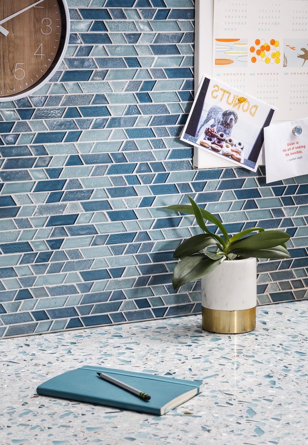 blue recycled glass countertop