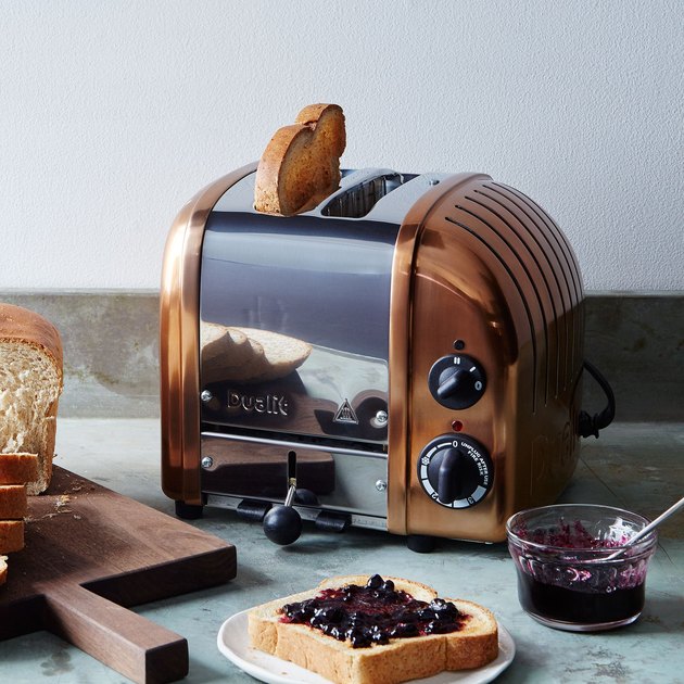copper toaster on countertop in kitchen