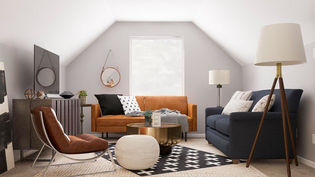 attic living room with pared down modern decor