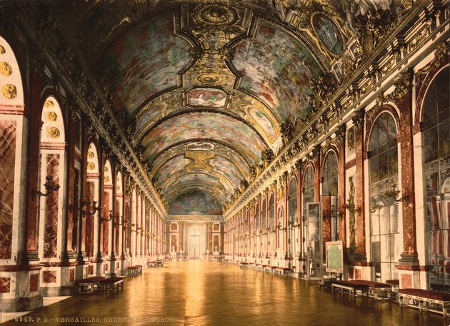 a print of the gallery of mirrors in Versailles, France