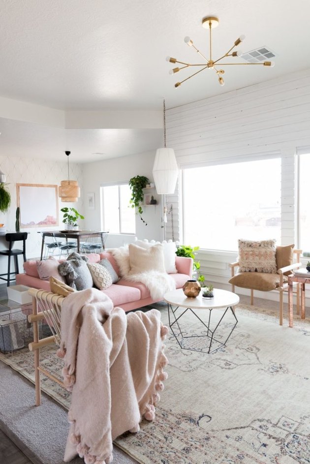 living room with pink accents