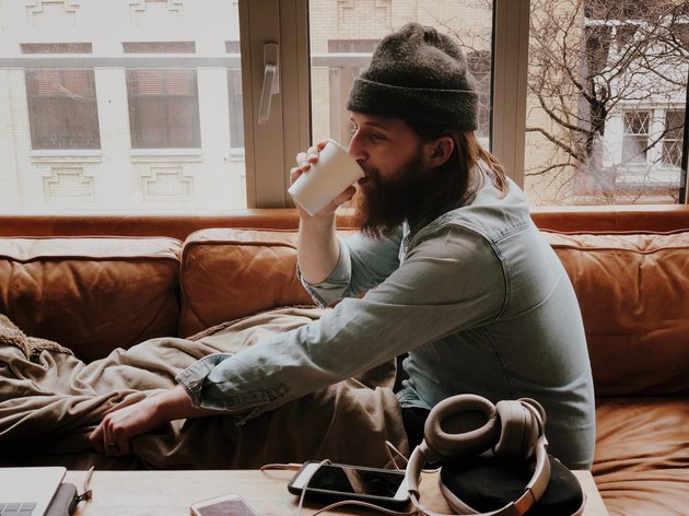 Drinking tea on a winter day.