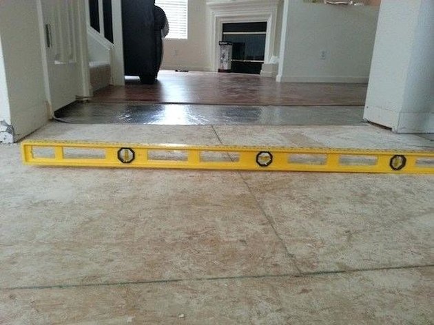 Leveling a subfloor.