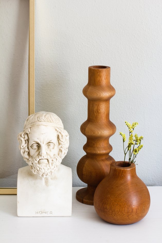 Target Decor: Two brown wood vases with a sculptural bust