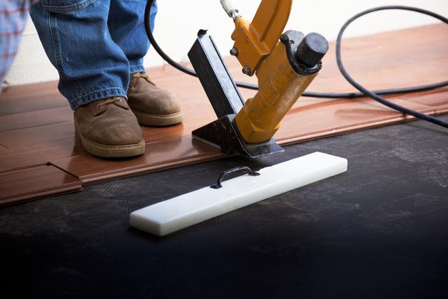 Hardwood floor installation.