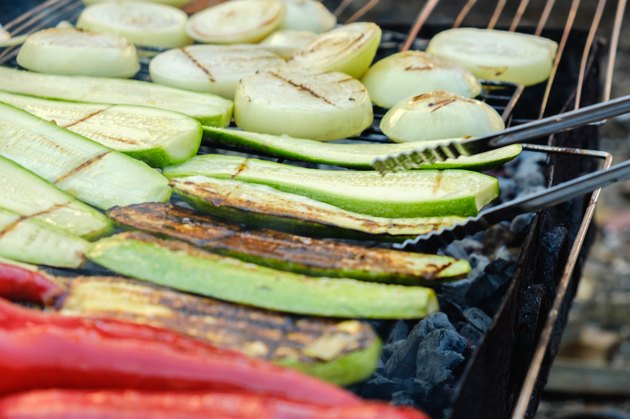 Grilled vegetables on a grill pan, outdoor