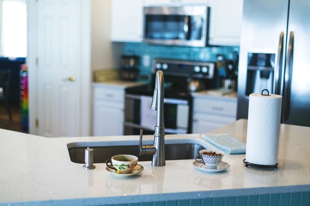 Beautiful kitchen Home Interior with Sink in Foreground and No People