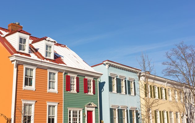 Historic residential houses in Georgetown neighborhood during winter, Washington DC, USA.