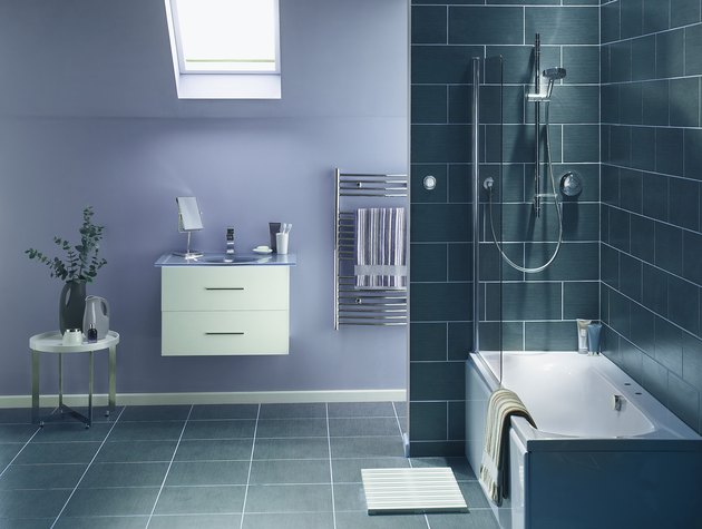 Interior of bathroom in cool tone