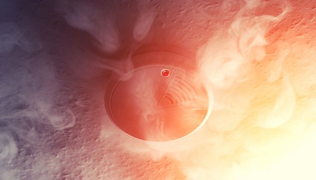 Smoke detector in the smoke of a fire