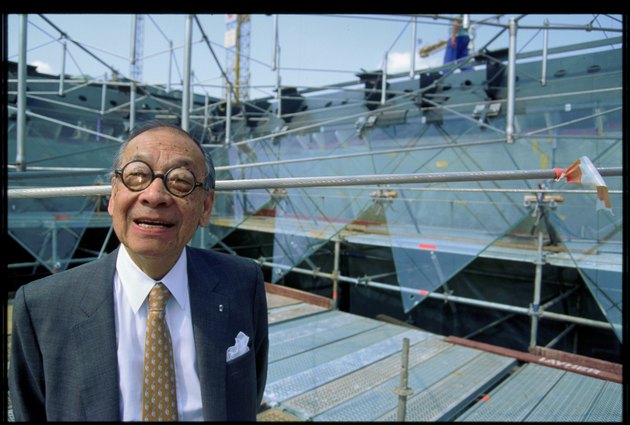 I.M. Pei at the Louvre Pyramid Construction