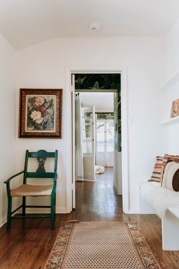 Bench and shelves as hallway storage