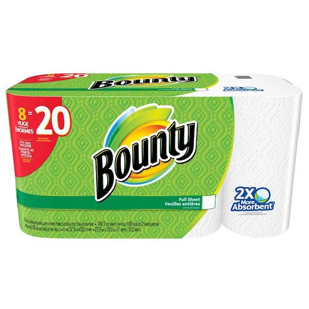 Bounty White Paper Towels 2-Ply (8 Huge Rolls)